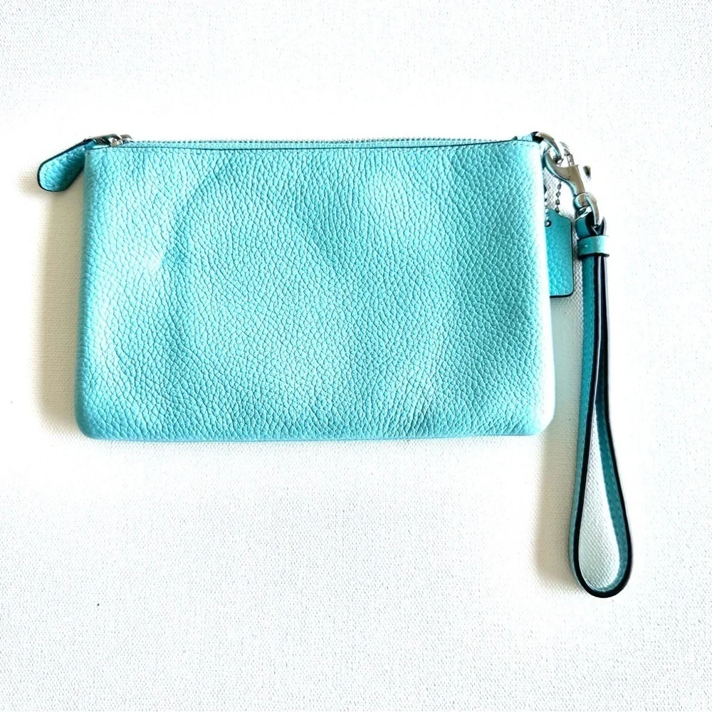 COACH Faded Blue Pebble Leather Wristlet
